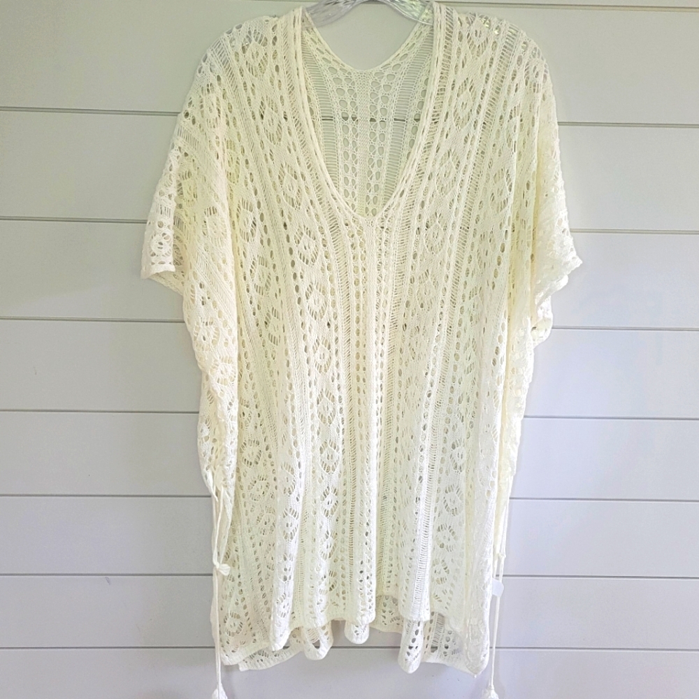 Crochet-Look Swimsuit Cover-Up W/Lacing XXL Hi Low 2X